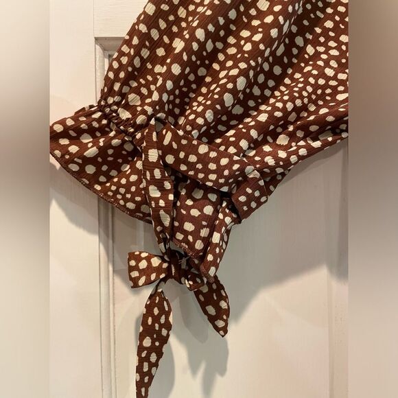 Paisley Vine Boho Tie Sleeve Midi Dress Animal Print Brown Size Large - Picture 3 of 9
